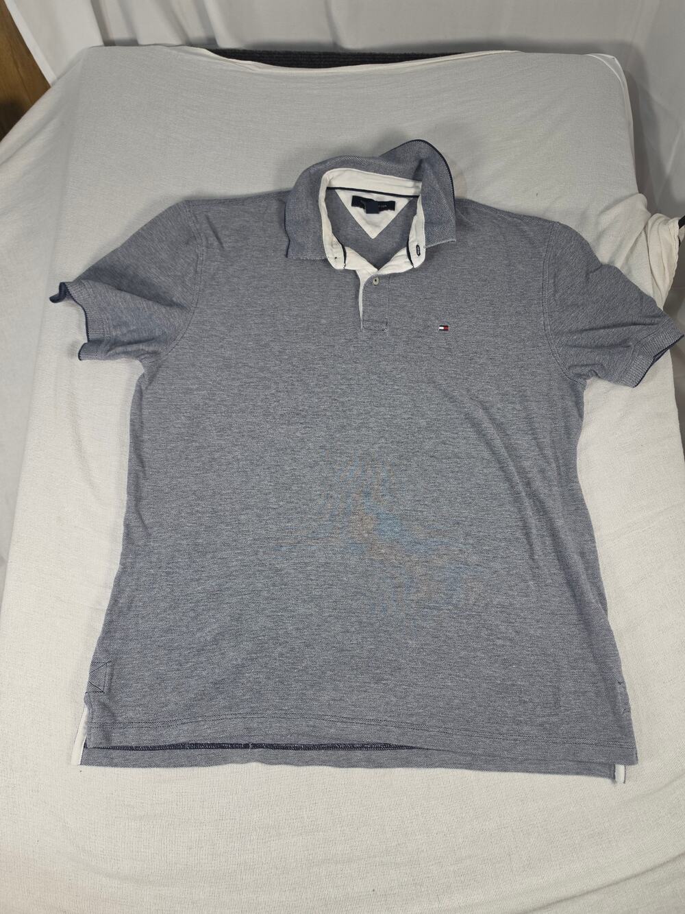 Tommy Hilfiger Mens XL Polo Navy White Collar Cotton